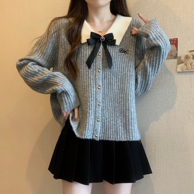 taobao agent Knitted demi-season cardigan, colored sweater, jacket, top, plus size, Chanel style
