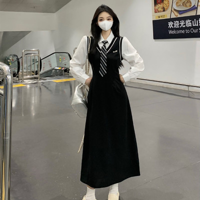 taobao agent Set, dress with sleeves, plus size, long sleeve, A-line
