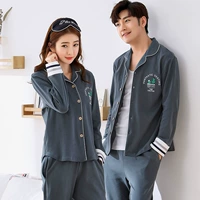 Mùa thu mới vài bộ đồ ngủ nữ thời trang Hàn Quốc cotton dài tay cardigan phù hợp với dịch vụ cotton nam - Pyjama shop quần áo nam