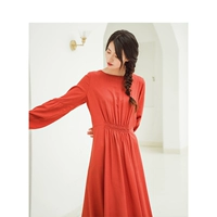 Осеннее платье, элегантная красная длинная юбка, длинный рукав
