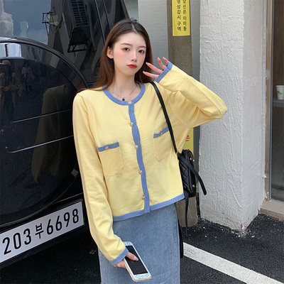 taobao agent Knitted cardigan, autumn thin jacket, top, plus size, Chanel style, long sleeve, fitted