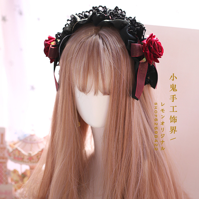 taobao agent Genuine hairgrip with bow, black burgundy headband, Lolita style