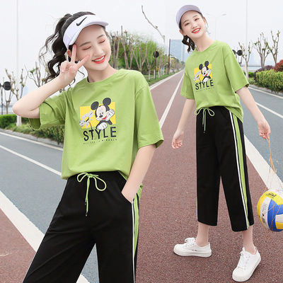 ZZ5【棉】少女夏季运动套装高初中学生13至18岁女孩短袖休闲裤两