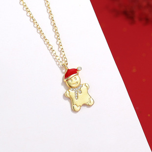 新万成纯银姜饼人项链女韩版可爱风简约百搭锁骨链圣诞礼物吊坠