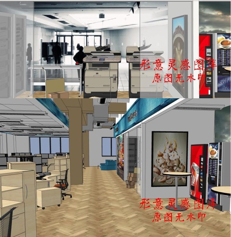 T550国外办公室办公空间工作室草图大师SU模型会议室茶水...-1