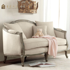 Диван из массива дерева 法式复古实木布艺沙发三人位小户型客厅组合123美式原木家用定制 Li