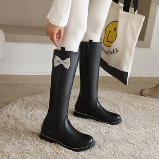 女童长靴秋冬季加绒中大童高筒皮靴小女孩保暖公主靴长筒儿童靴子