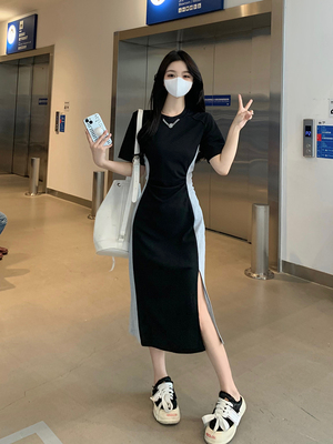 taobao agent Summer T-shirt dress, long skirt, plus size, fitted