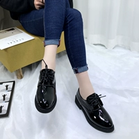 Giày da nhỏ màu đen nữ 2019 mùa xuân mới đế phẳng Anh ren sinh viên hoang dã Giày đế thấp Oxford giày đơn nữ - Giày cắt thấp