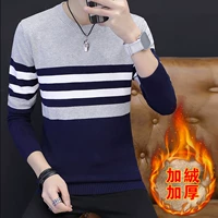 Áo len nam mùa thu cộng với nhung dày cổ tròn áo len chạm đáy phiên bản Hàn Quốc của Slim nam retro - Áo len thể thao / dòng may áo len lông xù trắng