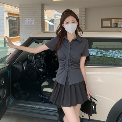 taobao agent Fat mm large size women's French fold shirt female summer new pure desire hot girl Korean chIC unique top