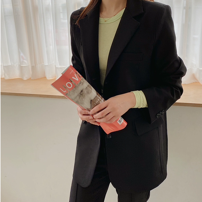 Quần áo nữ Hàn Quốc Mua sắm 2020 Mùa xuân Phong cách Hàn Quốc Thời trang lỏng lẻo Kiểu dáng bạn trai giản dị Bộ đồ ba nút áo khoác dài tay - Business Suit