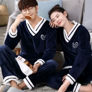 Mới mùa thu và mùa đông san hô lông cừu vài bộ đồ ngủ nữ dày dễ thương đơn giản phiên bản Hàn Quốc của bộ đồ mùa đông cổ chữ flannel