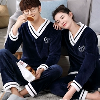 Mới mùa thu và mùa đông san hô lông cừu vài bộ đồ ngủ nữ dày dễ thương đơn giản phiên bản Hàn Quốc của bộ đồ mùa đông cổ chữ flannel áo thể thao nữ