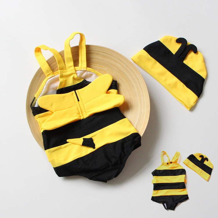 Bộ đồ tắm trẻ em set đồ du lịch Hàn Quốc Bộ đồ bơi một mảnh dễ thương hình con ong nam mùa xuân nóng bỏng cho bé áo tắm c2 quần bơi - Đồ bơi trẻ em