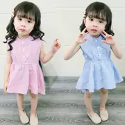 Váy bé gái mùa hè 2019 khác cotton nữ công chúa bé gái váy hồng sọc tay áo trẻ em - Khác