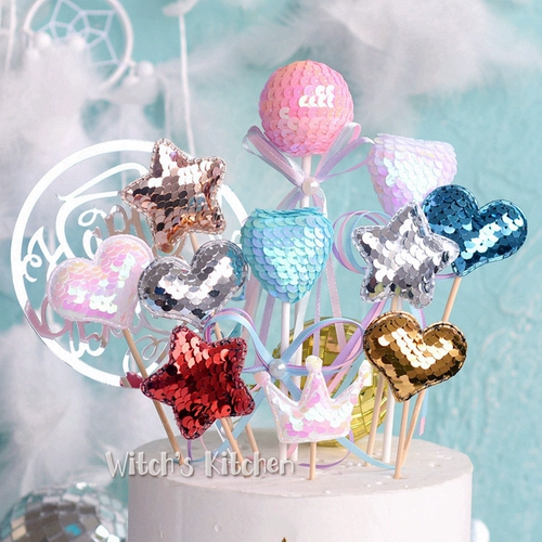 Запеченные торты декоративные блестки, мигающая пленка Love Crown Decorment Plug -In Plug -In Shining Party Dessert Design