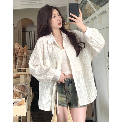 taobao agent White summer sun protection clothing, cardigan, plus size, long sleeve