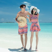 Cặp đôi đồ bơi phù hợp với đảo kỳ nghỉ mới che bụng bảo thủ kích thước lớn nam và nữ bãi biển suối nước nóng váy một mảnh - Vài đồ bơi