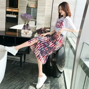Đầm Hồng Hàn Quốc mùa hè dài set set 2019 mới ngắn tay thời trang nữ váy hai dây sang trọng - Váy eo cao
