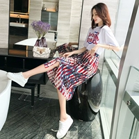 Đầm Hồng Hàn Quốc mùa hè dài set set 2019 mới ngắn tay thời trang nữ váy hai dây sang trọng - Váy eo cao đầm sơ mi trắng that eo
