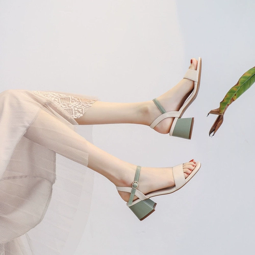 Сандалии, универсальная обувь, туфли на высоком каблуке, коллекция 2021, в корейском стиле