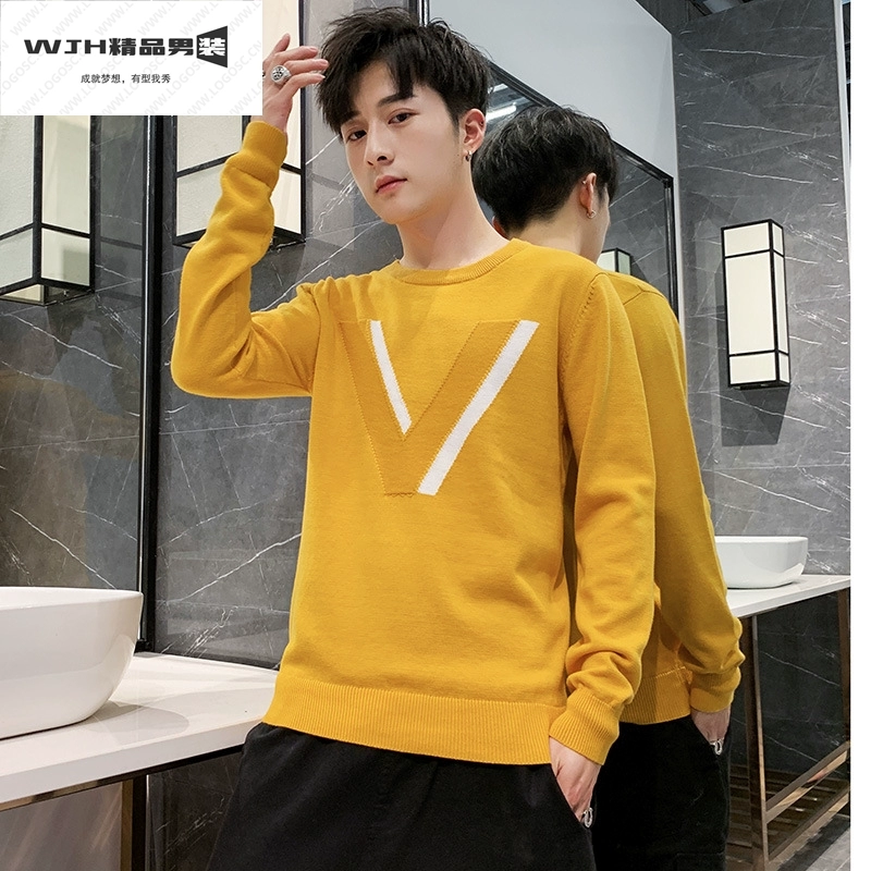 Áo len cotton mùa thu đông 2019 phiên bản Hàn Quốc của áo len mỏng mới xu hướng áo len nam cổ tròn - Kéo qua