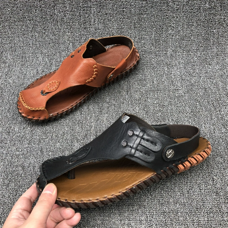 Mới vào đầu hè 2019 Giày hở ngón thoáng mát mềm mại thoải mái chống trơn giày đi biển nhà đi dép da nam - Sandal