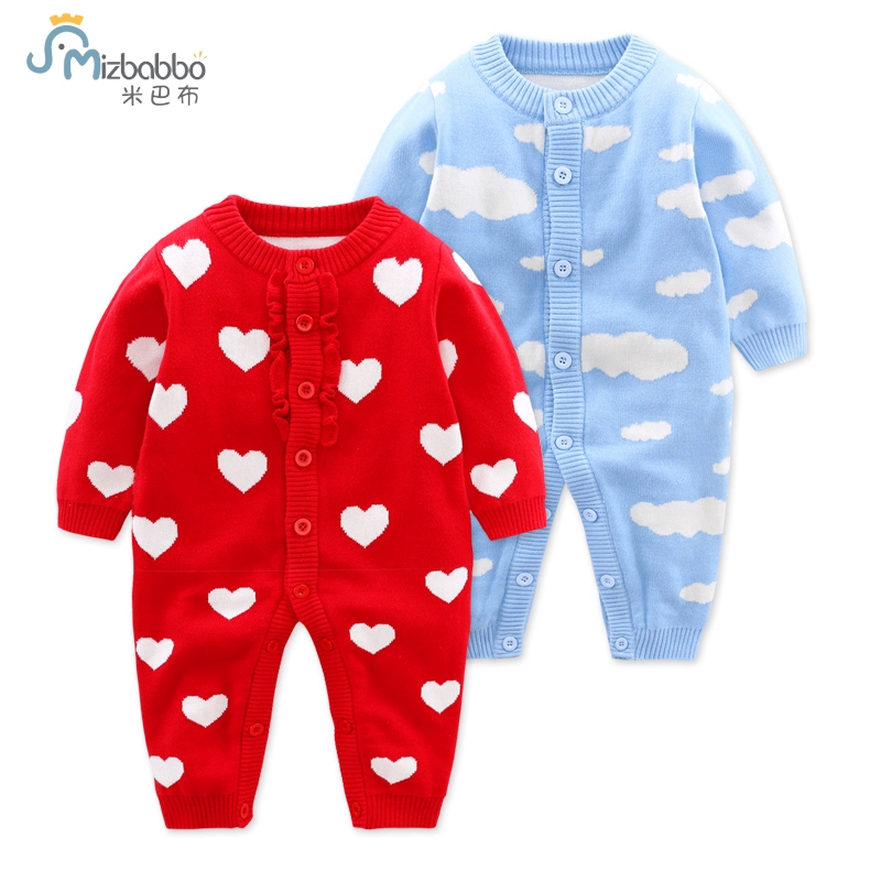 Quần áo sơ sinh cho bé mùa thu áo len đôi leo núi phù hợp với bé jumpsuit đan áo len mùa đông cơ sở phụ nữ - Áo liền quần