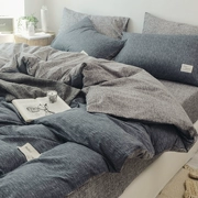 Giặt bằng vải cotton và vải lanh bốn mảnh bằng vải cotton Nhật Bản không in đơn giản, màu đơn giản, chăn bông phủ giường - Bộ đồ giường bốn mảnh