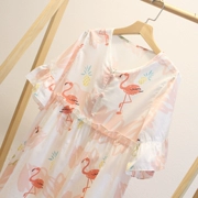 Váy ngủ nữ mùa hè ngắn tay cotton ngọt ngào dễ thương phiên bản Hàn Quốc của bộ đồ ngủ mỏng váy rộng kích thước váy nhà - Đêm đầm