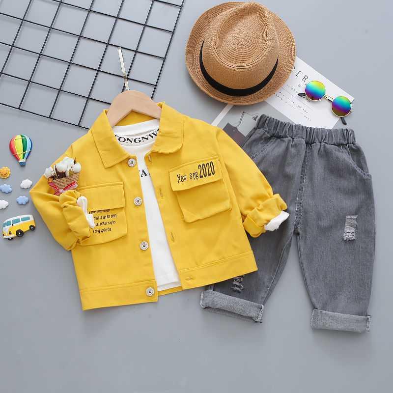 Yellow & TN & 2020 Three Piece Toolingbaby Autumn clothes Boy Spring and Autumn suit 2021 new pattern Foreign style Three piece set tide baby clothes handsome Children's wear