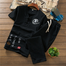 中国风 夏季棉麻套装男士亚麻短袖T恤大码43长裤A348-TZ53-P50
