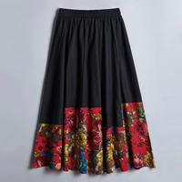 Этническая демисезонная весенняя ретро длинная юбка, этнический стиль, из хлопка и льна, средней длины, китайский стиль