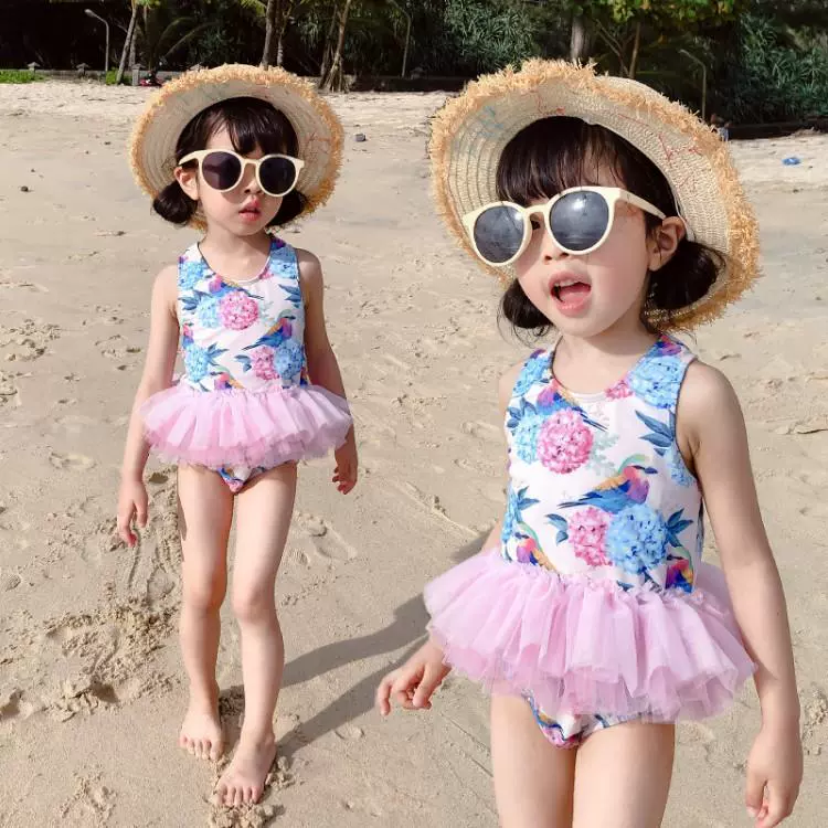 Quần áo cho bé gái mùa hè 2019 quần áo trẻ em mới quần áo trẻ em bé gái còn trinh Đồ bơi quần lưới hàn quốc trẻ em một mảnh bóng hoa áo tắm - Đồ bơi trẻ em