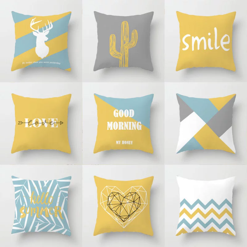 Yellow pillow, summer fresh blue sofa