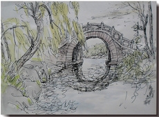 Контурный рисунок 纯手绘原稿真迹孤品收藏 原创素描风景画 钢笔画作品 风景速写