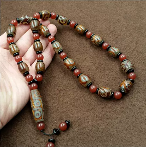 Подлинный натуральный тибетский браслет старый ожерелье Агата Три -Эй, девять глаз Tiantzu Tantra Tantra