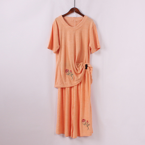 Lỏng kích thước lớn ngắn- tay áo + bảy- điểm rộng- chân quần hai mảnh mùa hè mới thời trang giản dị thể thao phù hợp với phụ nữ