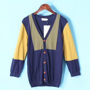甩 quần áo nam Jie loạt mùa xuân sản phẩm mới màu sắc tương phản bông pha trộn áo len áo len cardigan 2082