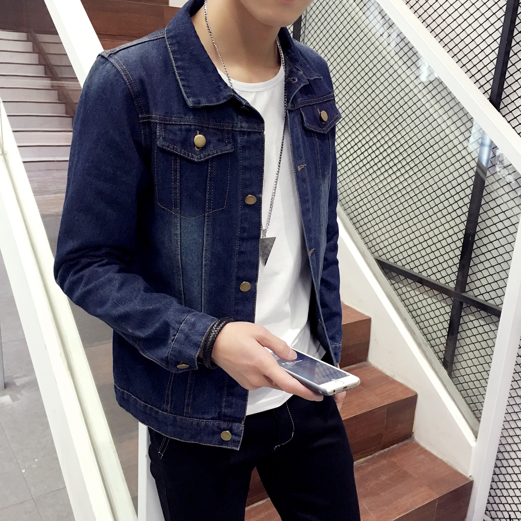 春秋季修身牛仔夹克男上衣潮牛仔夹克男士大码牛仔衫 f40