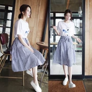 Váy xuân hè mới 2018 cho nữ nhỏ tươi Một chiếc váy chữ Học sinh Hàn Quốc sọc hai mảnh phù hợp trong phần dài - A-Line Váy