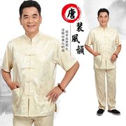 Mùa hè Tang phù hợp với nam ngắn tay phù hợp với trung niên và lụa cũ thường kích thước lớn daddy nạp Trung Quốc trang phục dân tộc cộng với phân bón