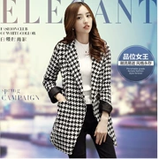 Mùa thu và đông 2015 Phụ nữ phiên bản Hàn Quốc của áo choàng kẻ sọc ngàn trong bộ đồ dài nhỏ phù hợp với áo khoác len cỡ lớn - Trung bình và dài Coat