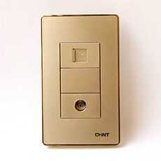 Розетка TV+телефон 正泰电工开关插座 电话电视插座 电话tv有线插座120型9e香槟金色