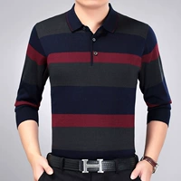 Mùa xuân và mùa thu mô hình trung niên nam dài tay áo len phần mỏng áo len ve áo t-shirt lỏng kích thước lớn áo len daddy áo gile nam