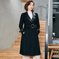 Của phụ nữ 2017 mùa đông mới thời trang Hàn Quốc belt với eo phần dài pu leather khâu khí coat coat áo dạ croptop
