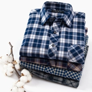 Mùa thu và mùa đông trung niên kẻ sọc xanh và trắng kẻ sọc bông cộng với phân bón tăng áo flannel cotton áo rời
