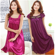 Mùa hè sexy phụ nữ sling nightdress lụa phụ nữ phù hợp với ren nữ mùa hè váy kích thước lớn băng lụa mùa hè đồ ngủ