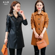 Mùa xuân 2018 và áo khoác da Hained da nữ dài áo khoác da nữ trung niên Slim áo gió nữ da Hàn Quốc - Quần áo da